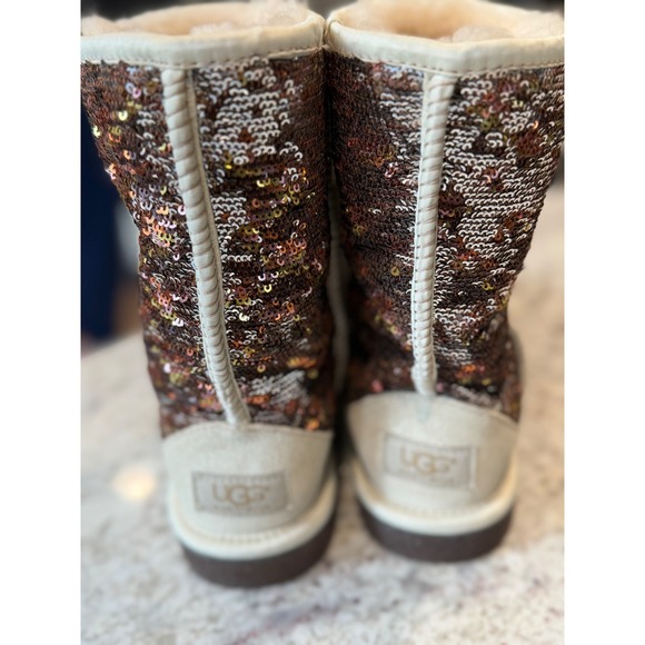 UGG Classic Short Sparkle Sequin Boots Bronze Silver Metallic 3353 Womens 7 - Picture 4 of 6